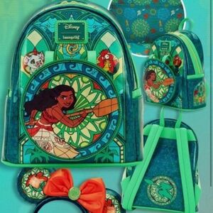 In Hand NWT Loungefly Disney Princess Stained Glass Collection: Moana Bundle